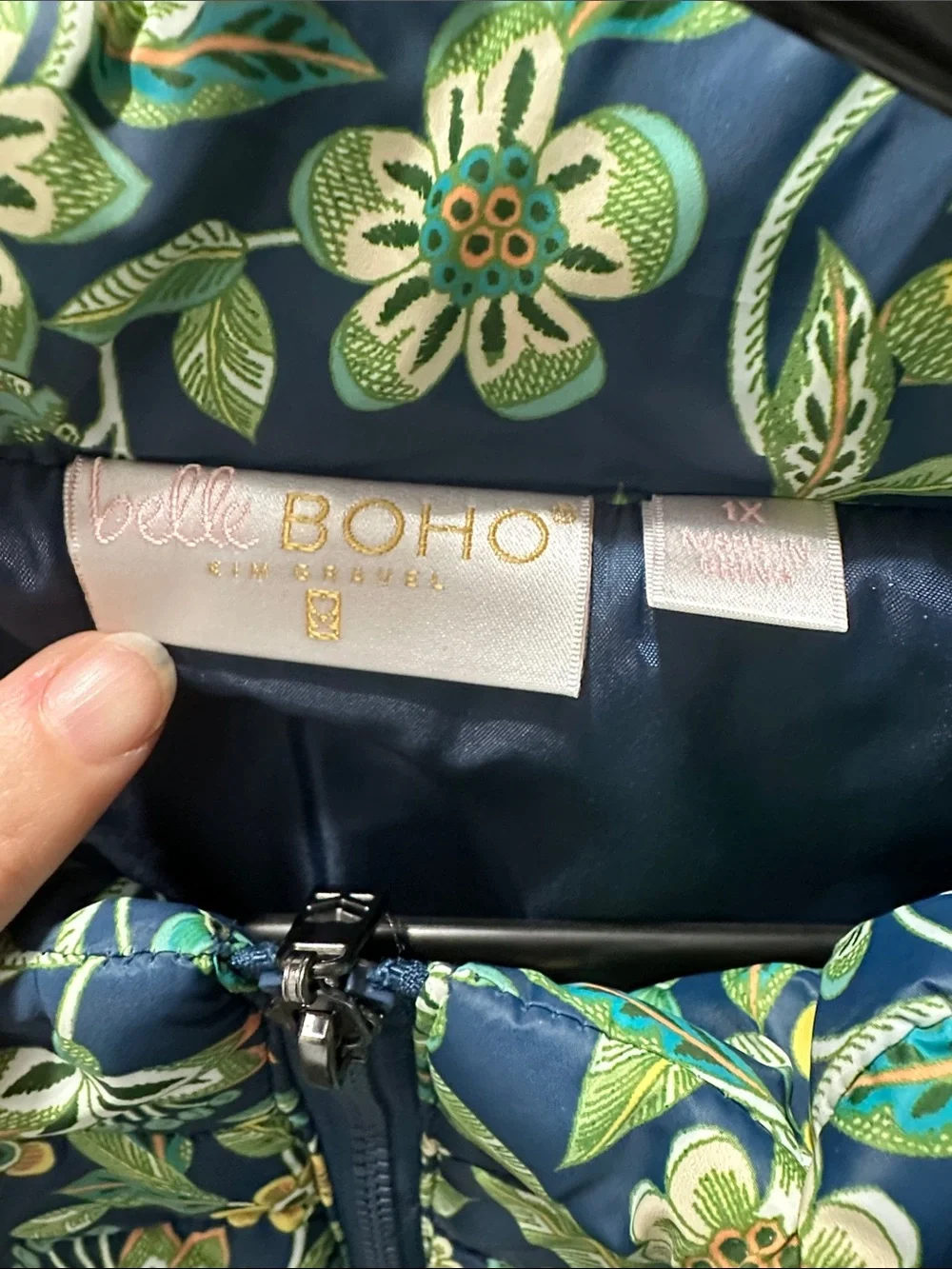 Belle by Kim Gravel Navy Floral Quilted Puffer Jacket